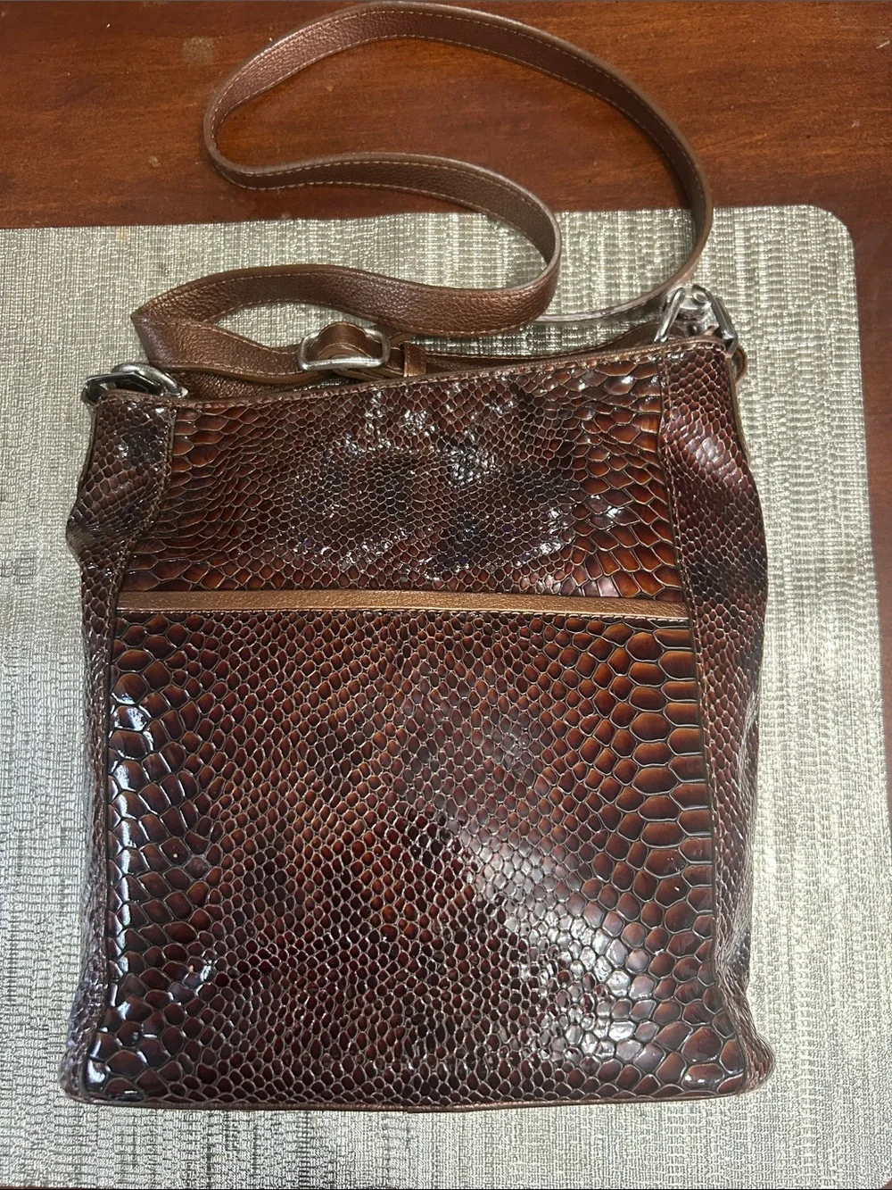 Brighton Brown Faux-Snakeskin Messenger Bag